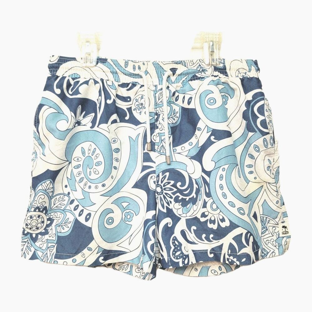 Island Company Swim Trunks Mens M Blue White Paisley Board Shorts Lihistories.